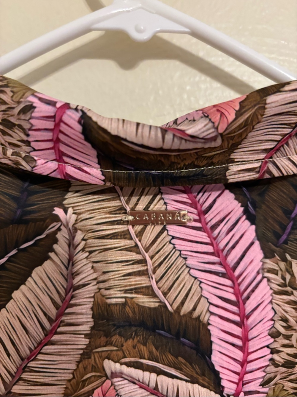 Cabana Life Tropical Leaf Print Belted Shirt Dress Pink Brown Size L - Picture 8 of 9